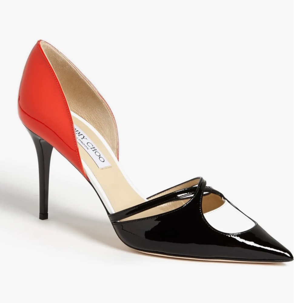 New Jimmy Choo Black, Red,& White Patent Leather Lekker Spectator Pumps 36.5 6.5